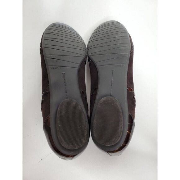 Vaneli Brown Suede and Patent Crocodile Detail Ballet Flats Narrow - Picture 6 of 7